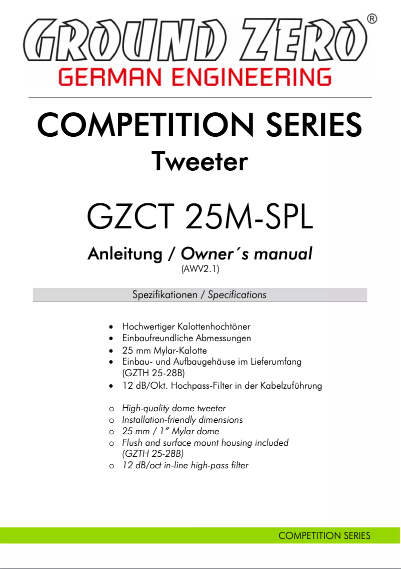 Imagen de la primera página del manual del dispositivo GZCT 25M-SPL