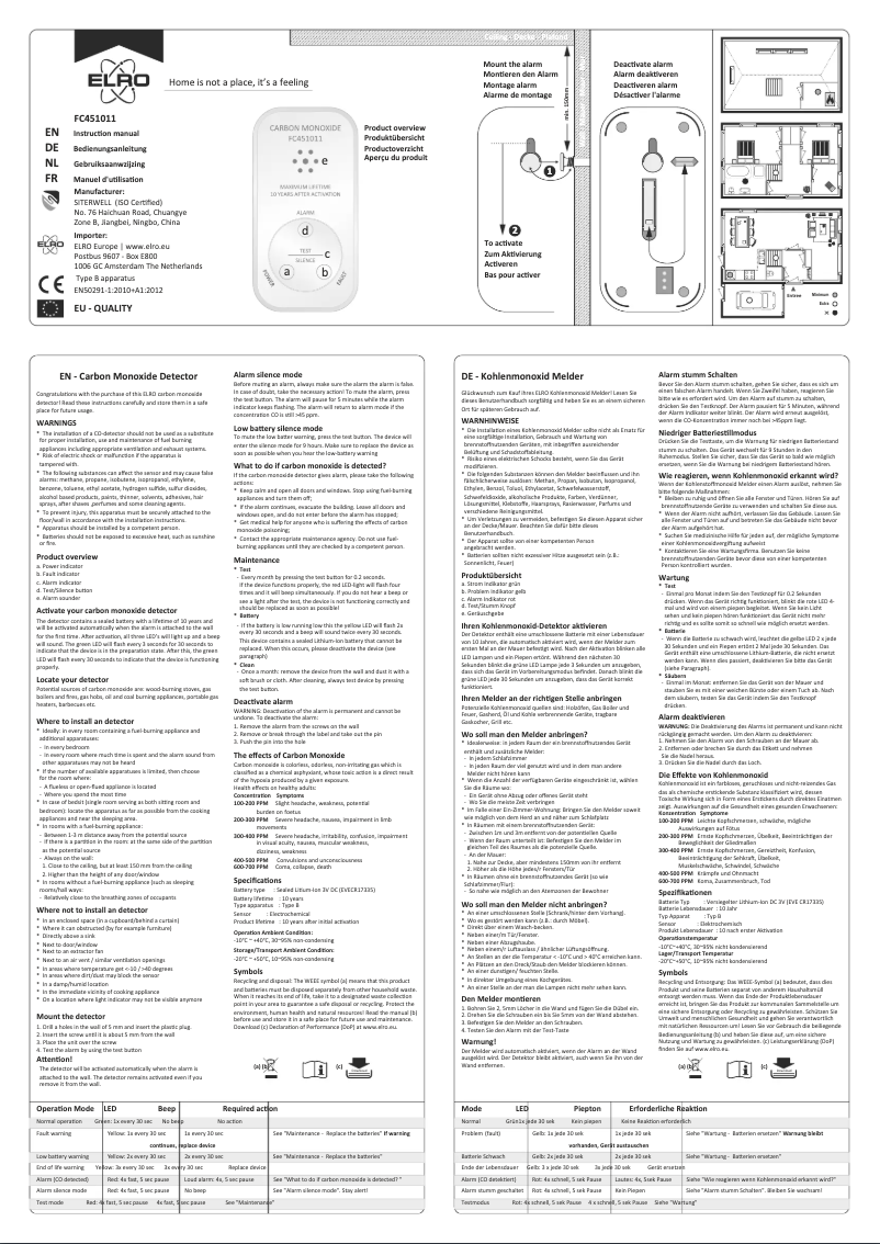 Page 1 de la notice Manuel utilisateur Elro FC451011