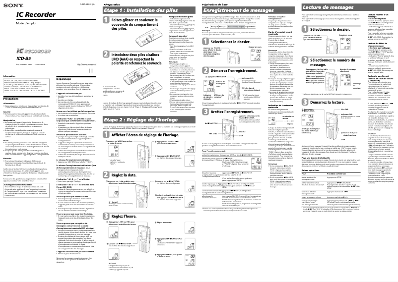 Page n°1 - Manuel utilisateur Sony ICD-B5