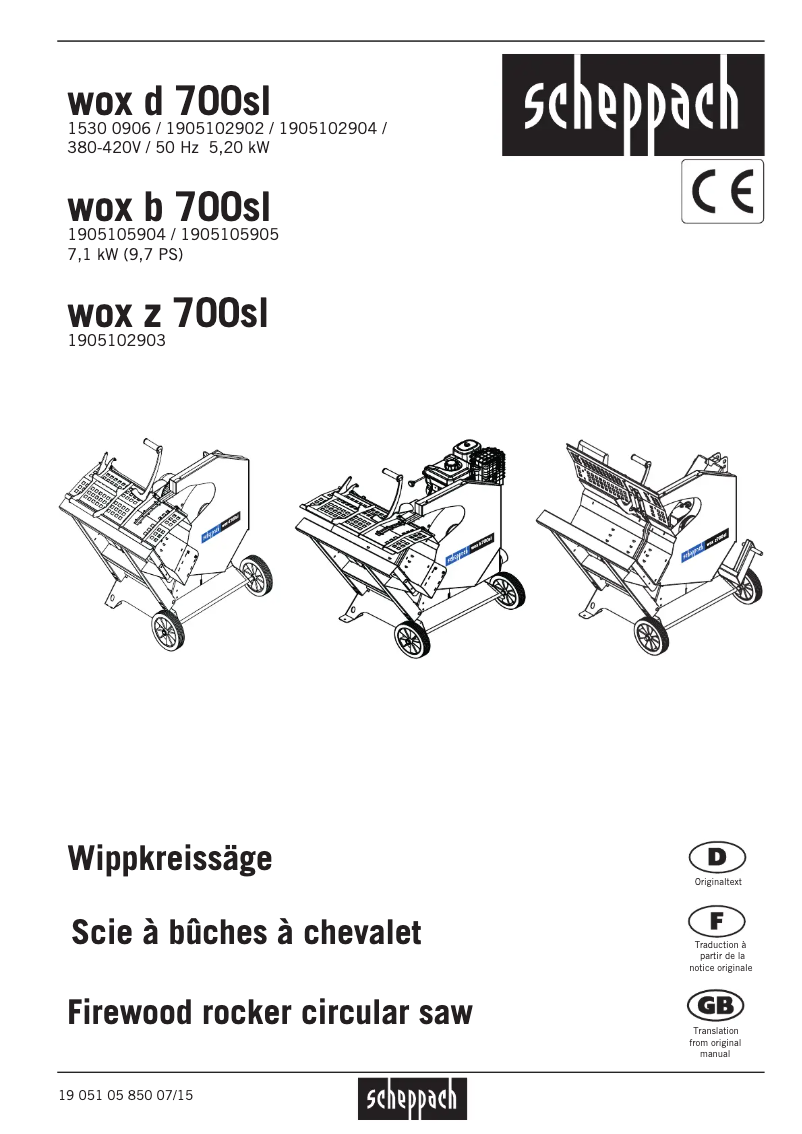 Page n°1 - Manuel utilisateur Scheppach D700SL