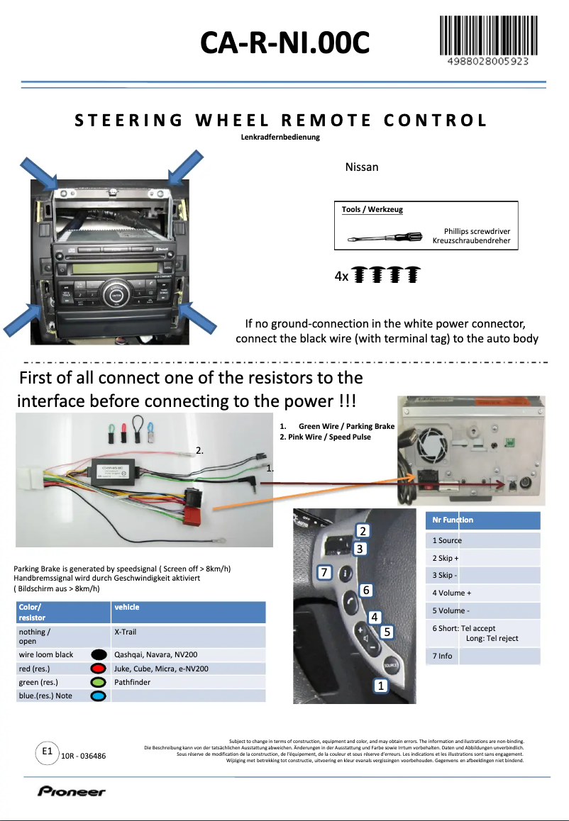 Page n°1 - Manuel utilisateur Pioneer CA-R-NI.00C