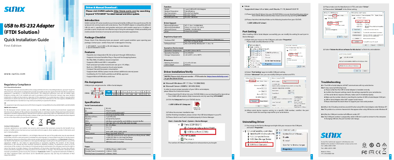Page n°1 - Manuel utilisateur Sunix UTS1009DF