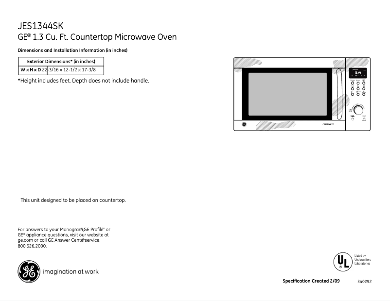 Page n°1 - Fiche technique GE JES1344SK
