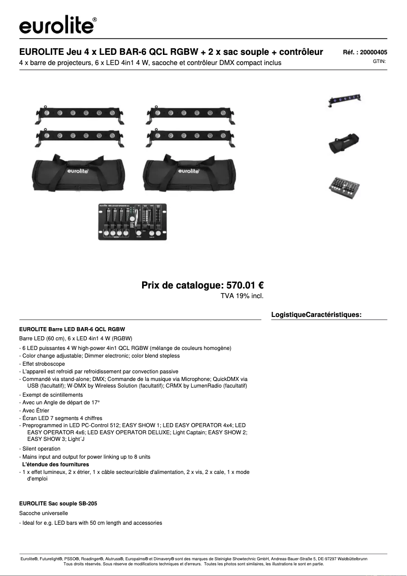 Page 1 de la notice Fiche technique Eurolite LED BAR-6