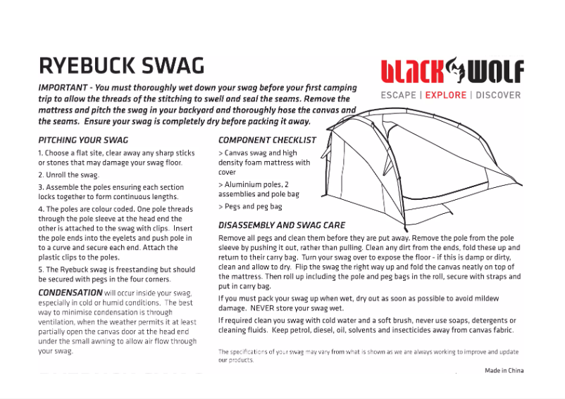 Página 1 del manual Manual de usuario Black Wolf Ryebuck Swag