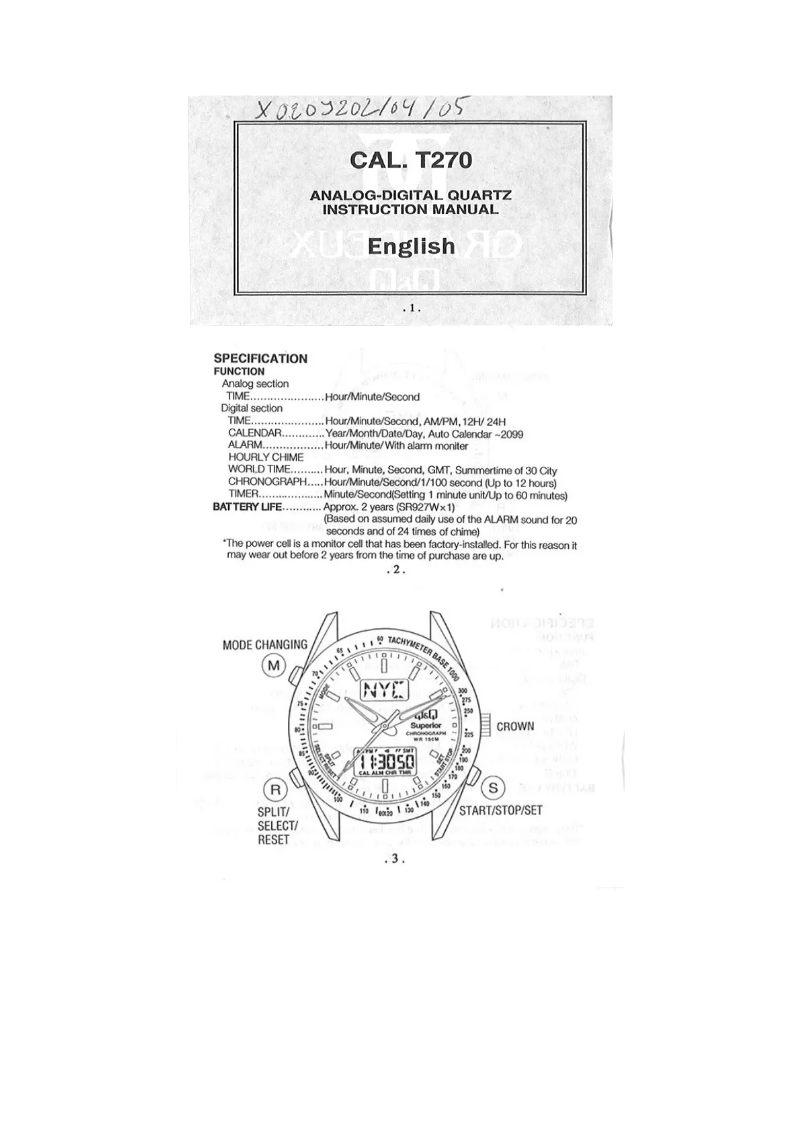Image de la première page du manuel de l'appareil T270