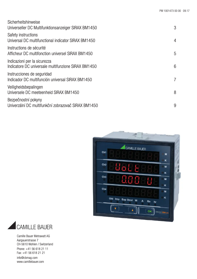 Página 1 del manual Instrucciones de seguridad Camille Bauer SIRAX BM1450