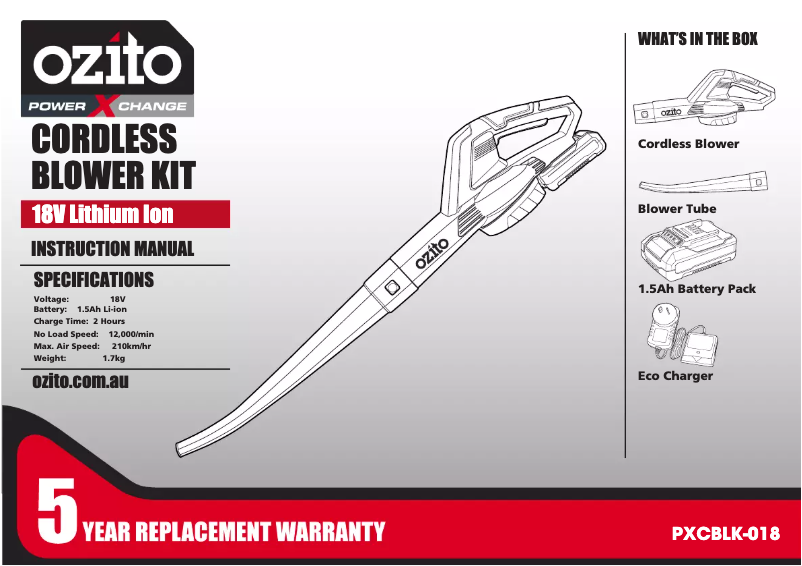 Page 1 de la notice Manuel utilisateur Ozito PXCBLK-018