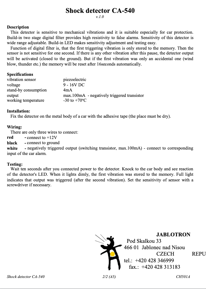 Image de la première page du manuel de l'appareil CA-540