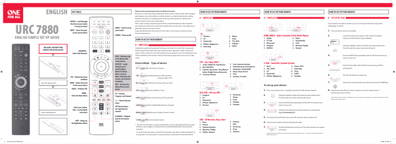 Page 1 de la notice Manuel utilisateur One for all URC7880