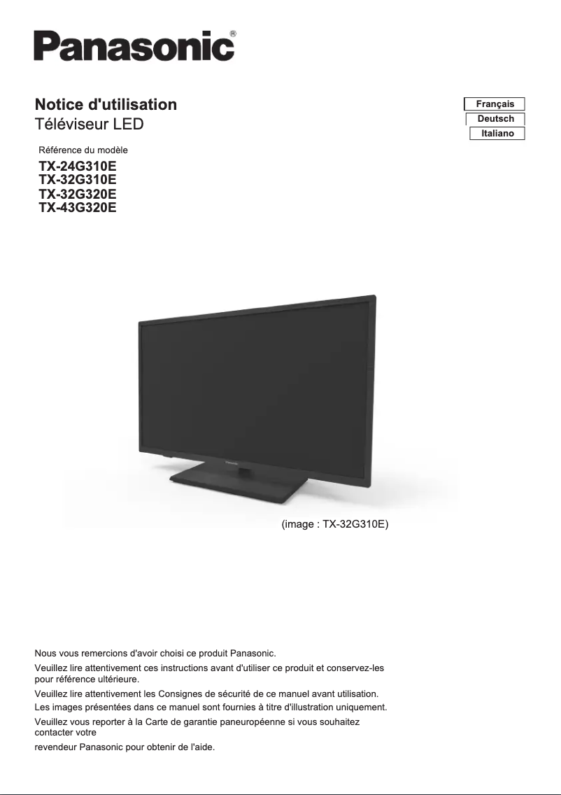 Page 1 de la notice Manuel utilisateur Panasonic TX-43G320E