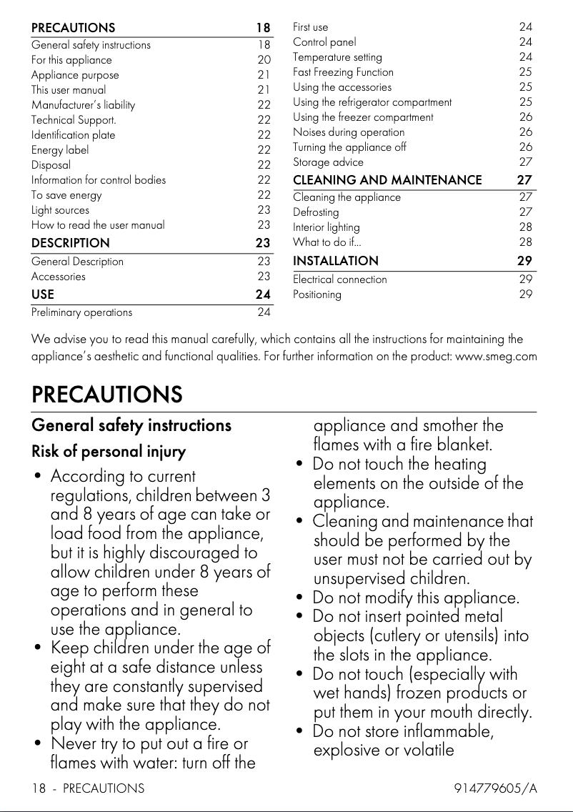 Page n°1 - Manuel utilisateur Smeg FAB10RDYVC5