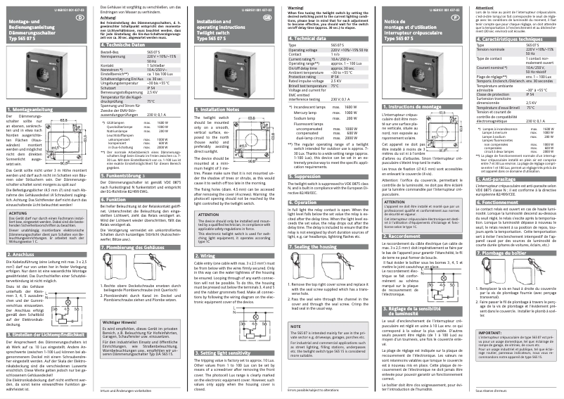 Page n°1 - Manuel utilisateur Eberle DÄ 565 08 S
