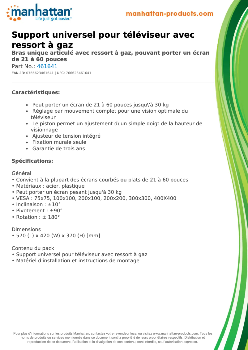 Page 1 de la notice Fiche technique Manhattan 461641