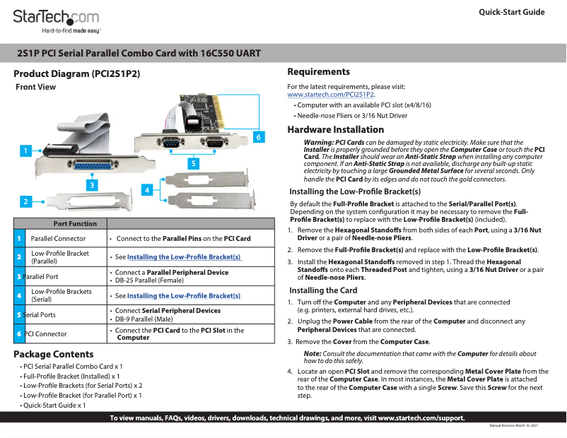 Page 1 de la notice Manuel utilisateur StarTech.com PCI2S1P2