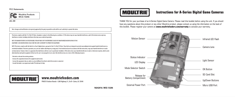 Page 1 de la notice Manuel utilisateur Moultrie AC-30
