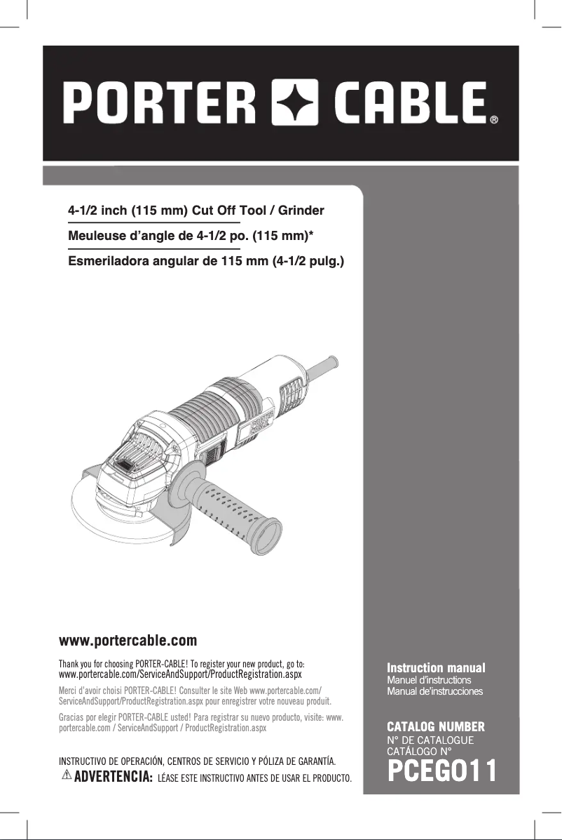 Page 1 de la notice Manuel utilisateur Porter-Cable PCEG011
