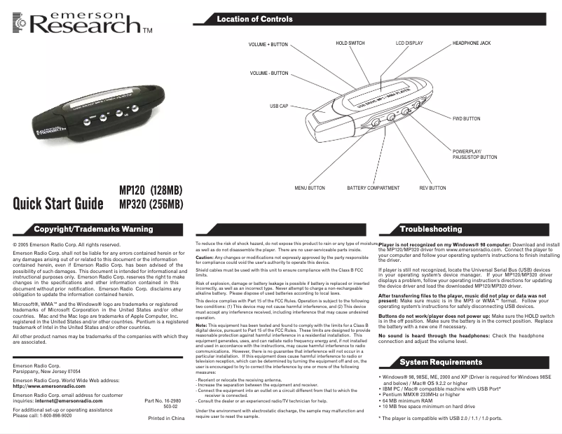 Page n°1 - Manuel utilisateur Emerson MP120
