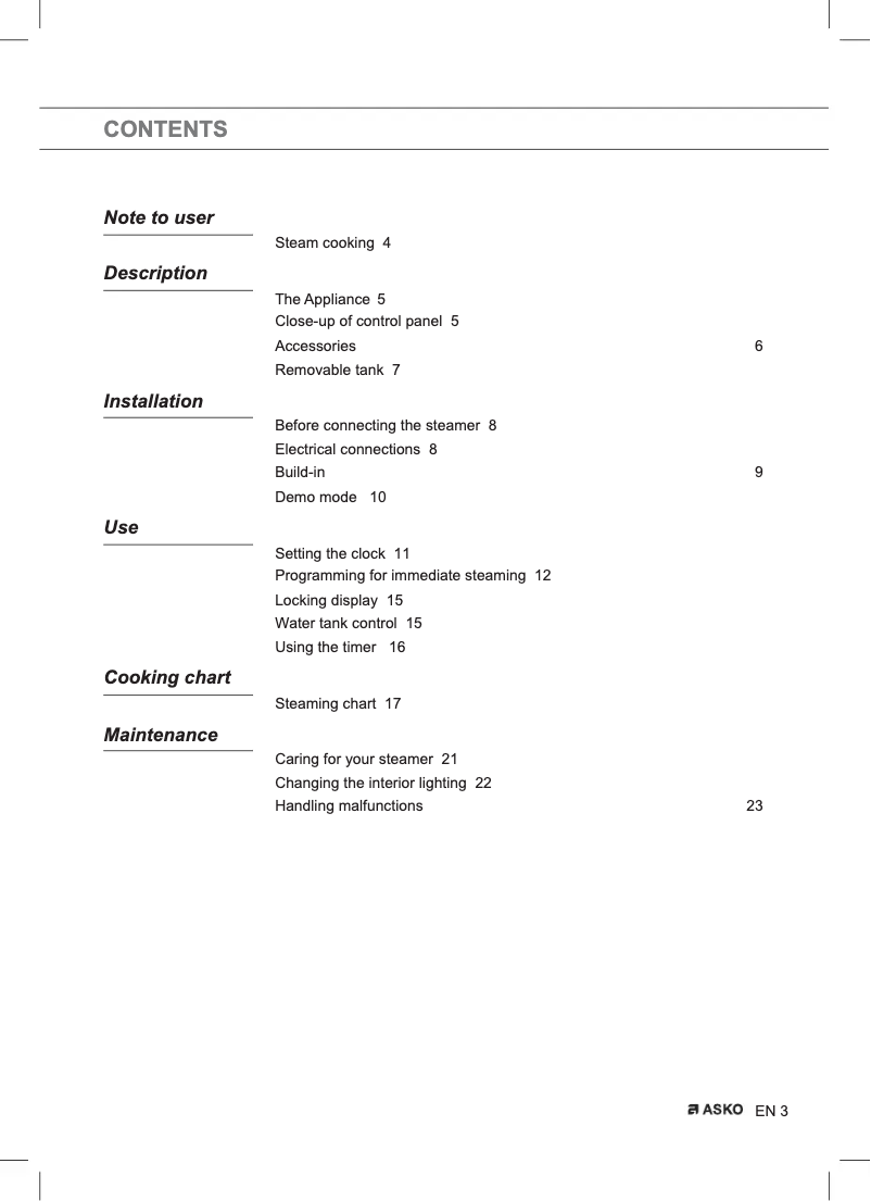 Page 1 de la notice Manuel utilisateur Asko OS8411SS