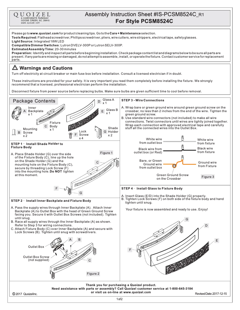 Page n°1 - Manuel utilisateur Quoizel PCSM8524C