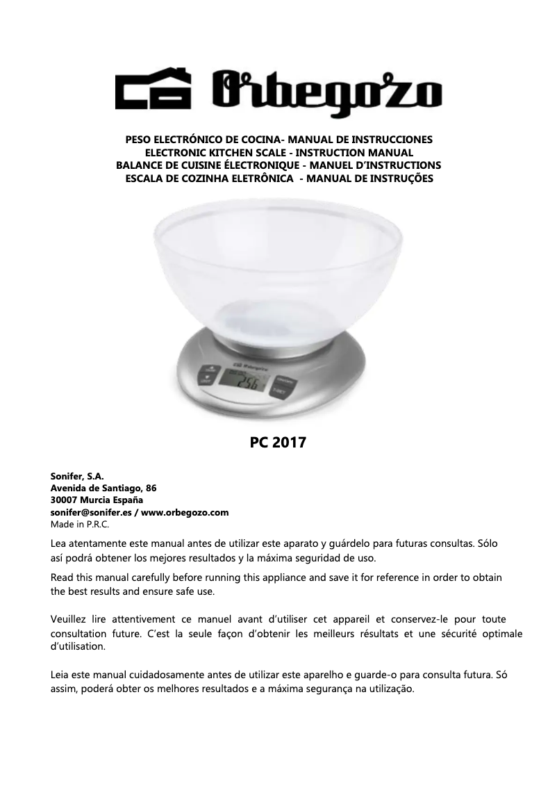 Page 1 de la notice Manuel utilisateur Orbegozo PC 2017