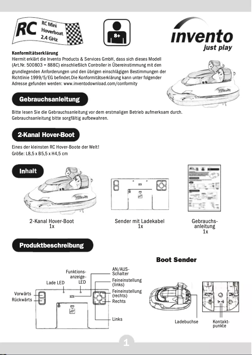 Page 1 de la notice Manuel utilisateur Invento Mini Hoverboat