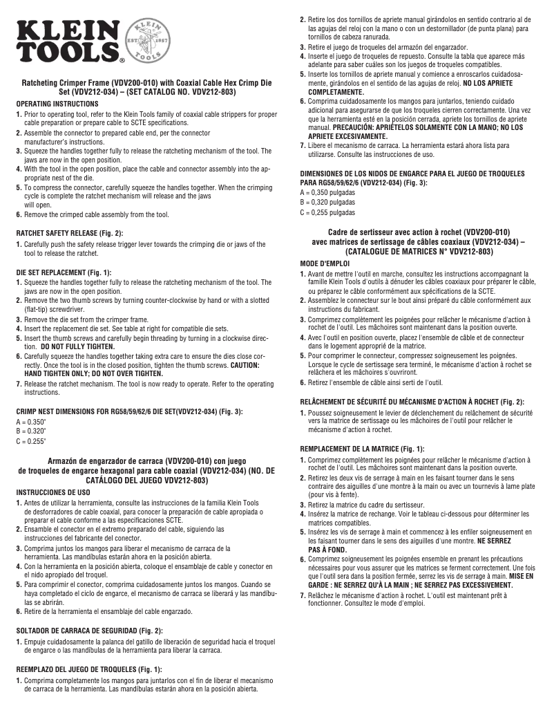 Page 1 de la notice Manuel utilisateur Klein Tools VDV212-803