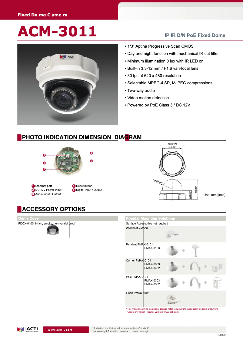Page 1 de la notice Fiche technique ACTi ACM-3011