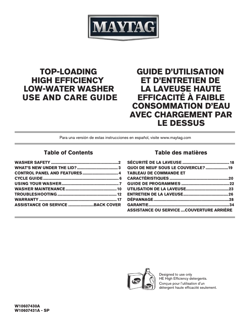 Page 1 de la notice Manuel utilisateur Maytag MVWC555DW Centennial