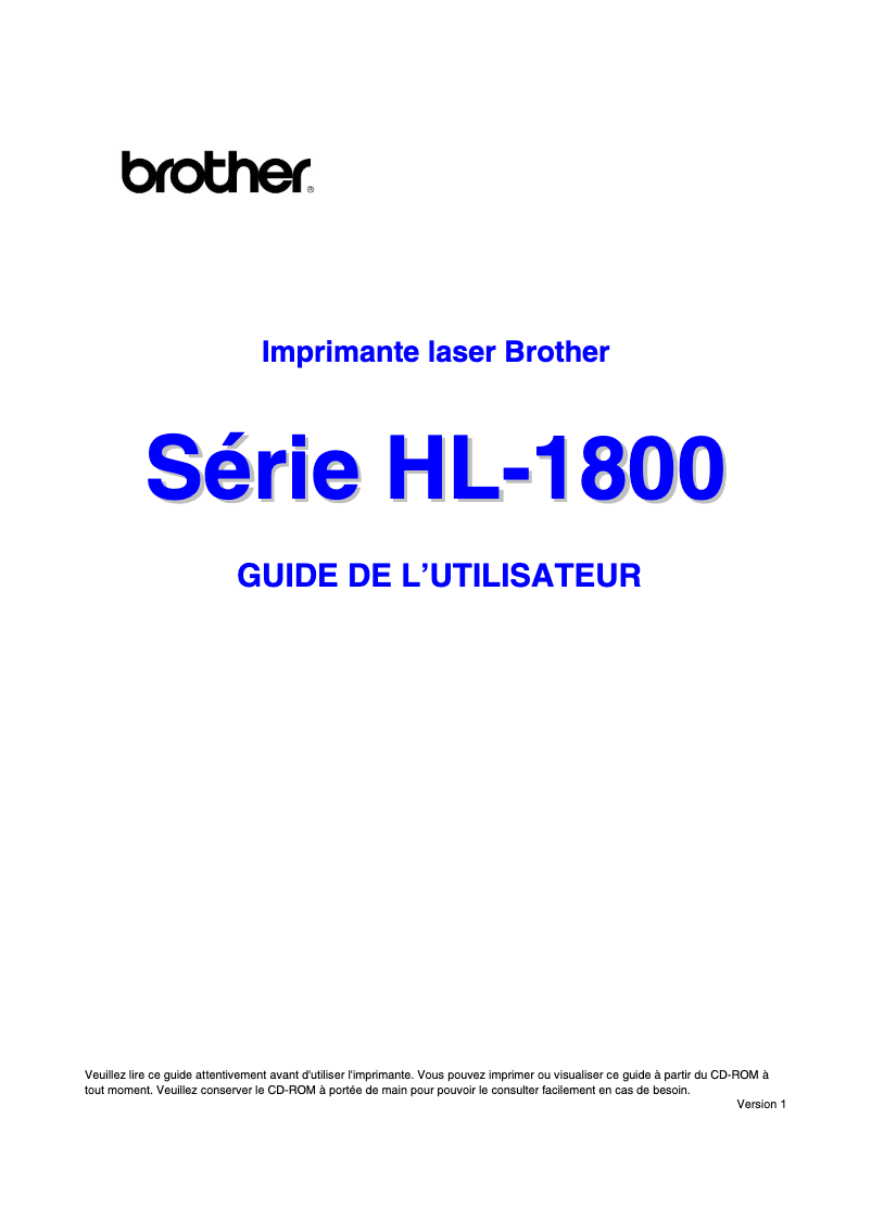 Page 1 de la notice Manuel utilisateur Brother HL-1850