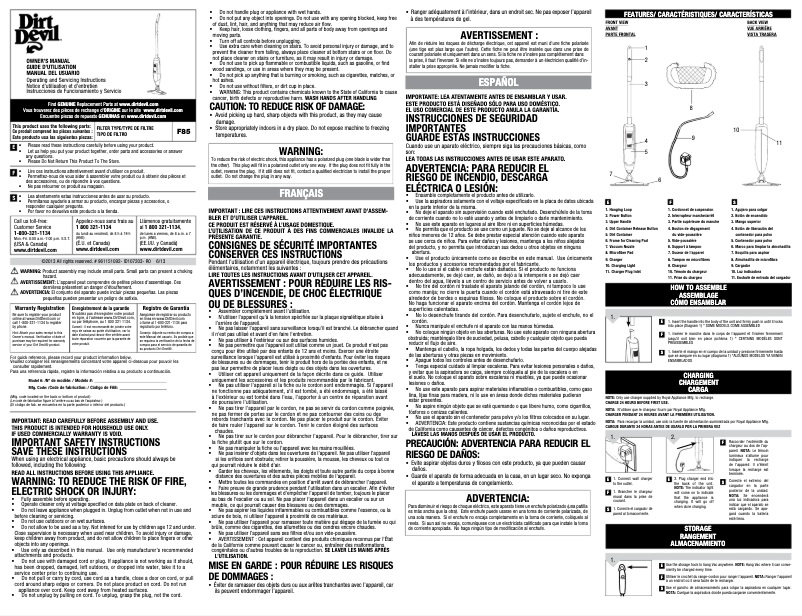 Page n°1 - Manuel utilisateur Dirt Devil Dust Cordless