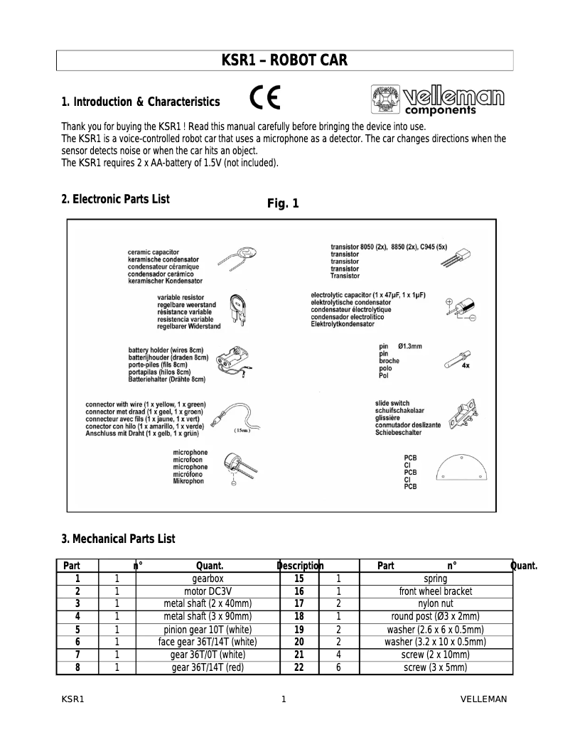 Image de la première page du manuel de l'appareil KSR1