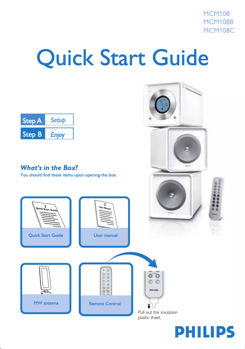 Page 1 de la notice Guide de démarrage rapide Philips MCM108