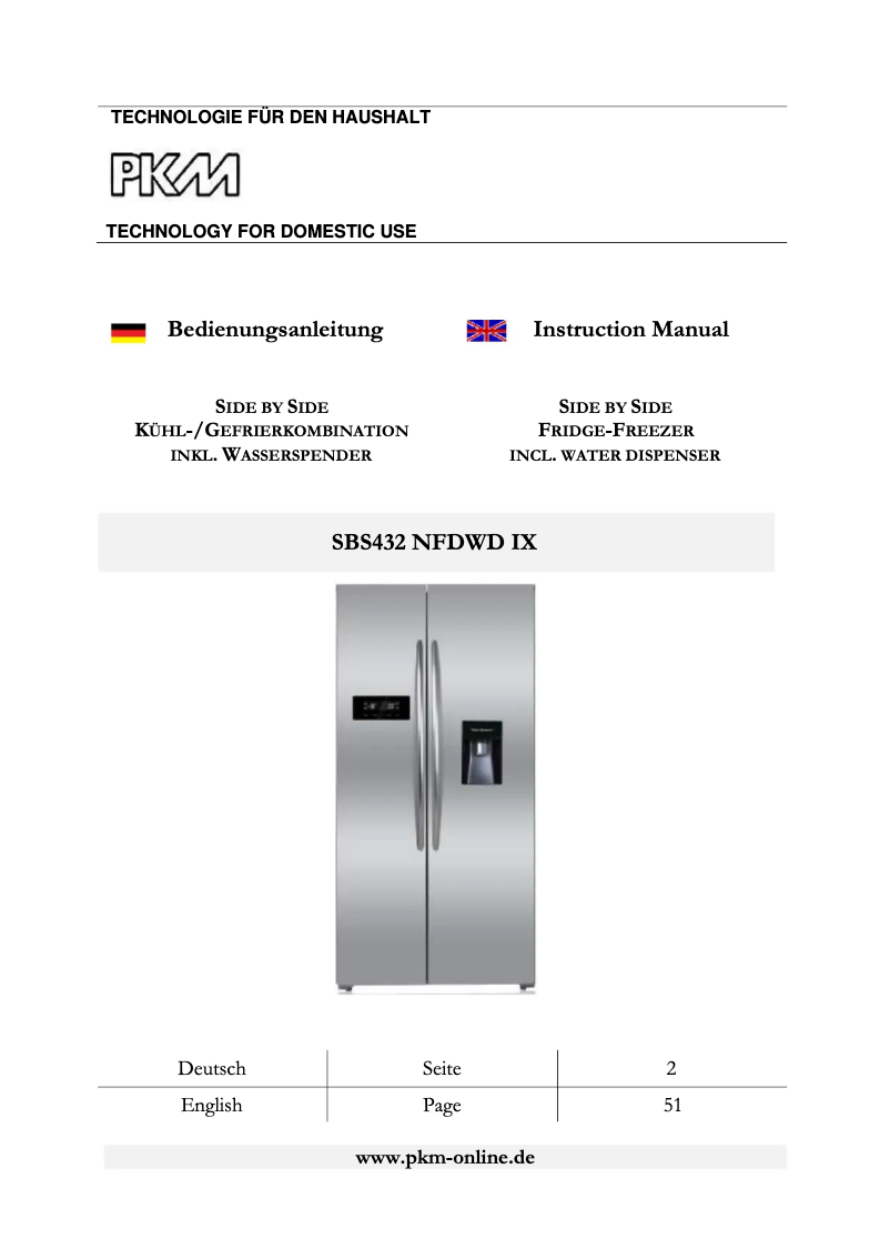 Page 1 de la notice Manuel utilisateur PKM SBS432 NFDWD IX