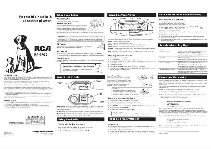 Page 1 de la notice Manuel utilisateur RCA RP7702S