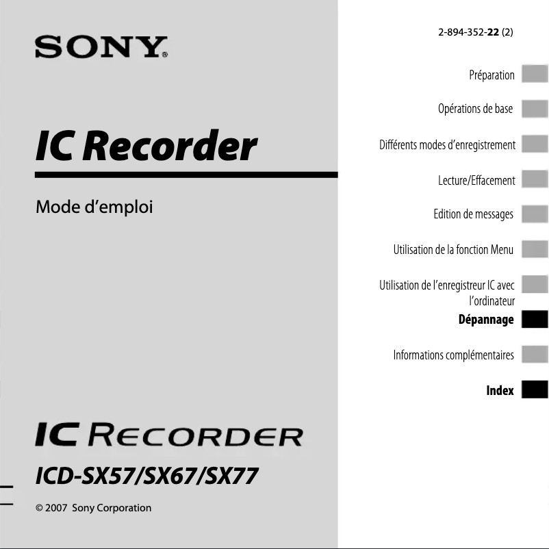 Page n°1 - Manuel utilisateur Sony ICD-SX77