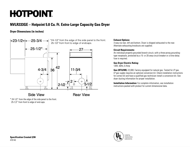 Page n°1 - Fiche technique Hotpoint NVLR333GECC