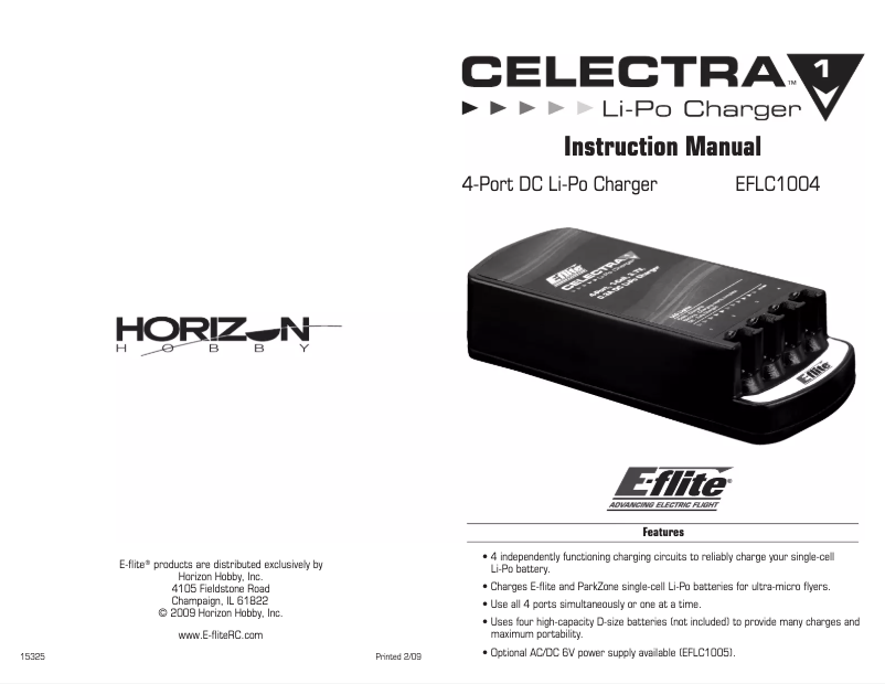Page 1 de la notice Manuel utilisateur E-flite Celectra