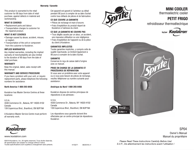 Page n°1 - Manuel utilisateur Coca-Cola SP04