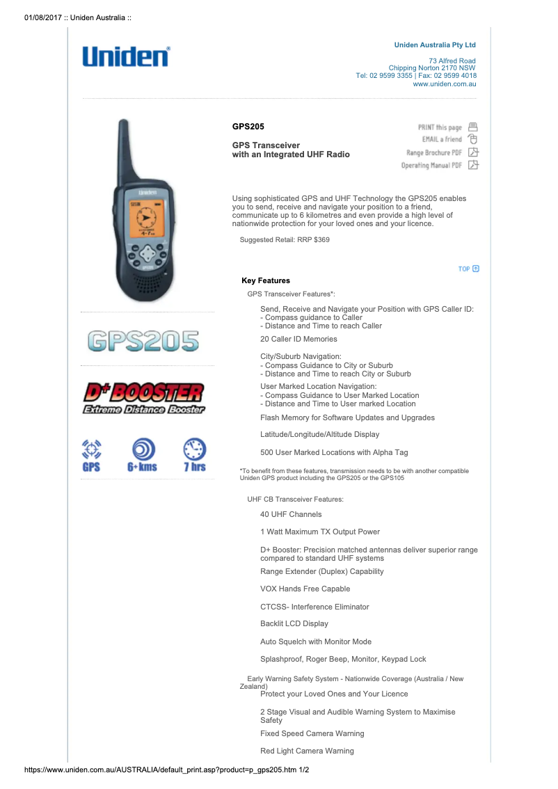 Page n°1 - Manuel utilisateur Uniden GPS 205