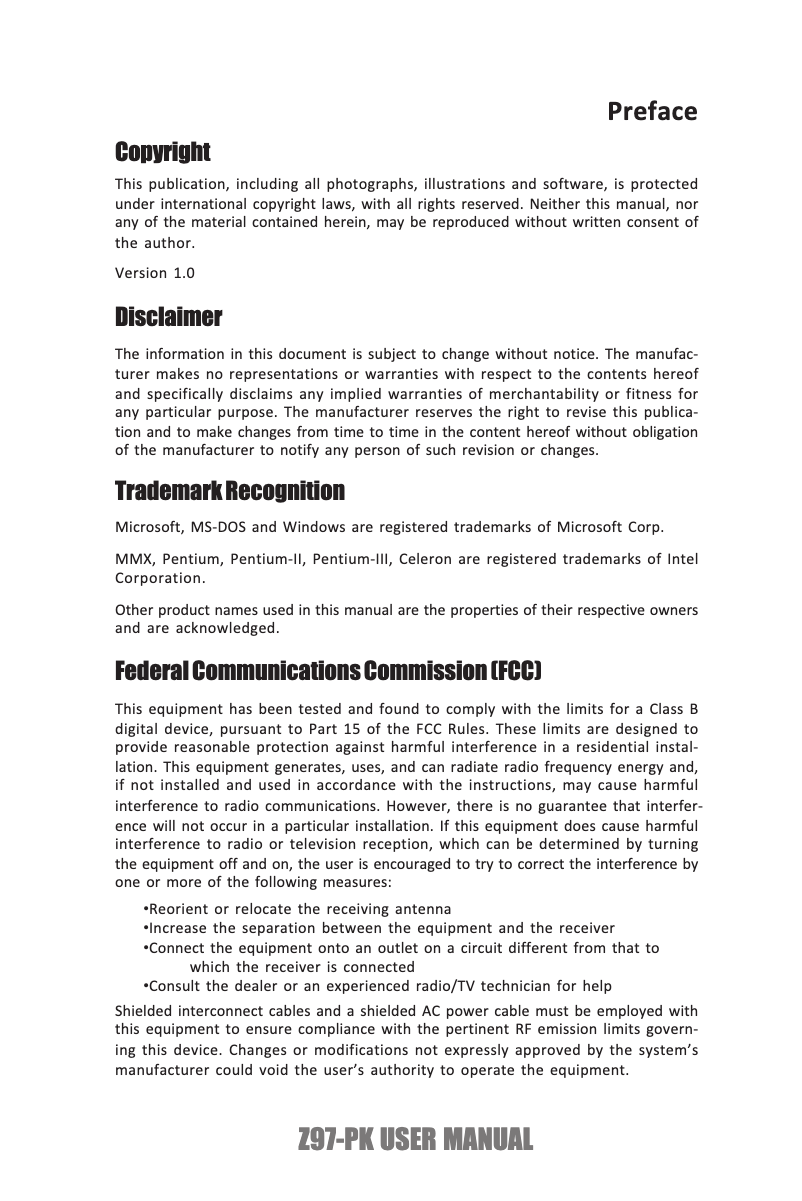 Image de la première page du manuel de l'appareil Z97-PK