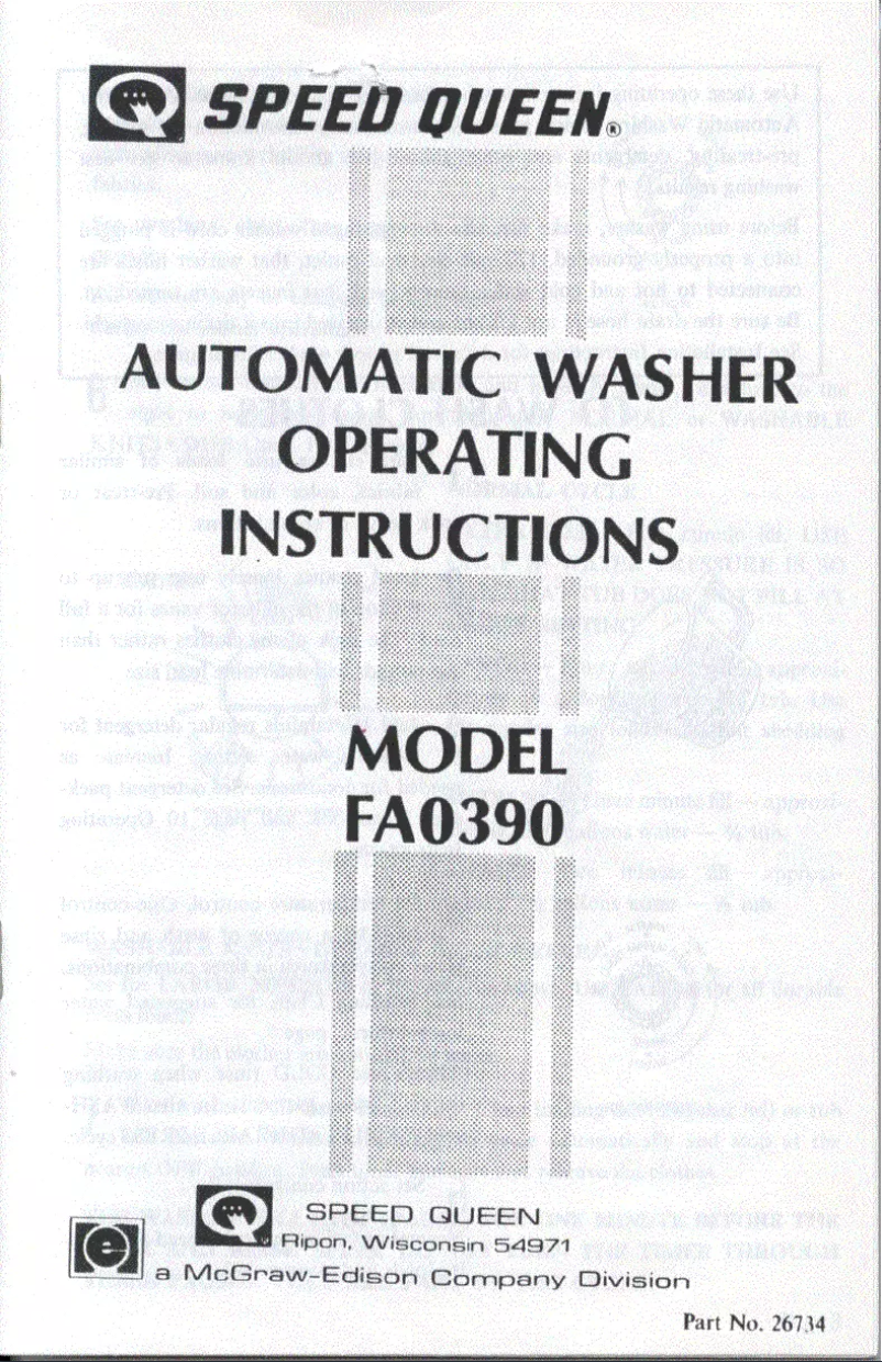 Page n°1 - Manuel utilisateur Speed Queen FA0390
