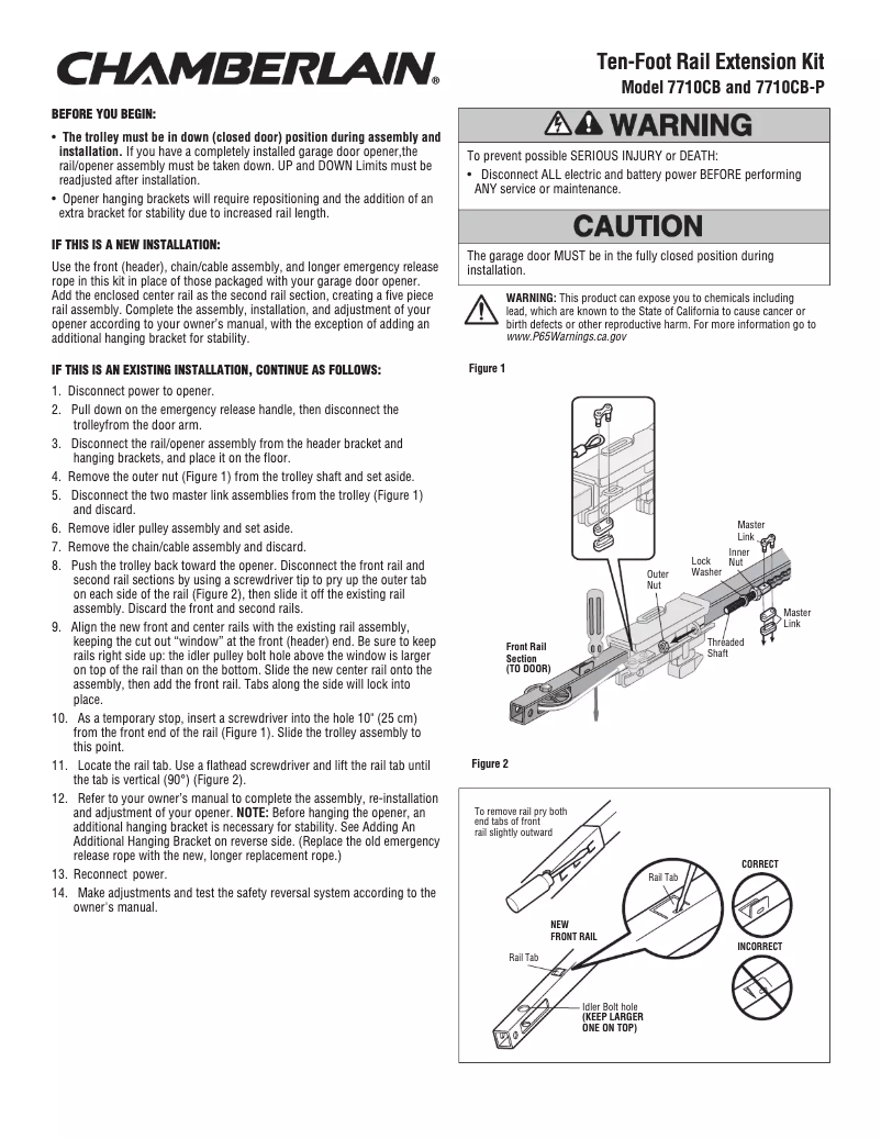 Page 1 de la notice Manuel utilisateur Chamberlain 7710CB-P