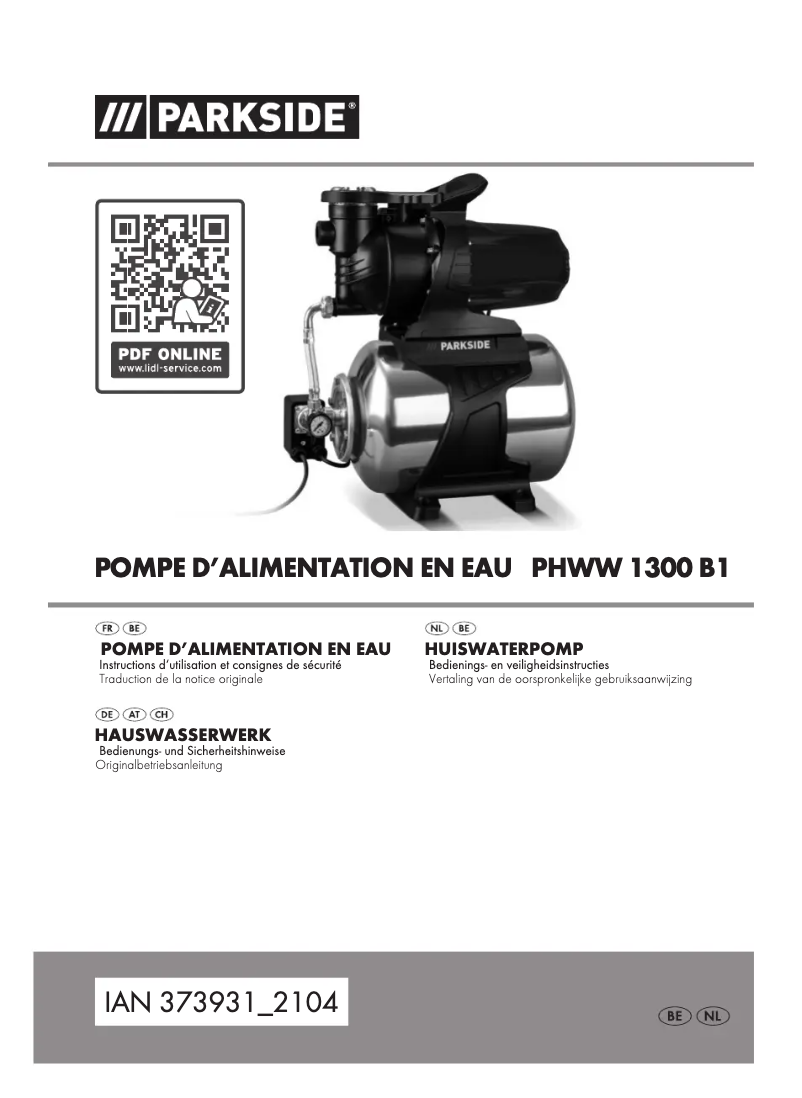 Page n°1 - Manuel utilisateur Parkside PHWW 1300 B1