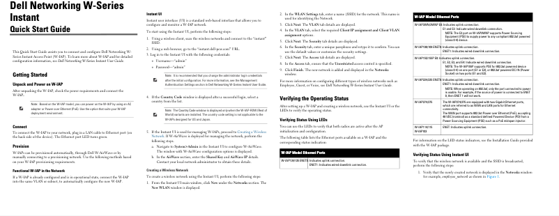 Page 1 de la notice Guide d'installation Dell W-IAP224/225