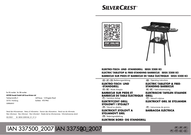 Page 1 de la notice Manuel utilisateur SilverCrest SEGS 2200 B2