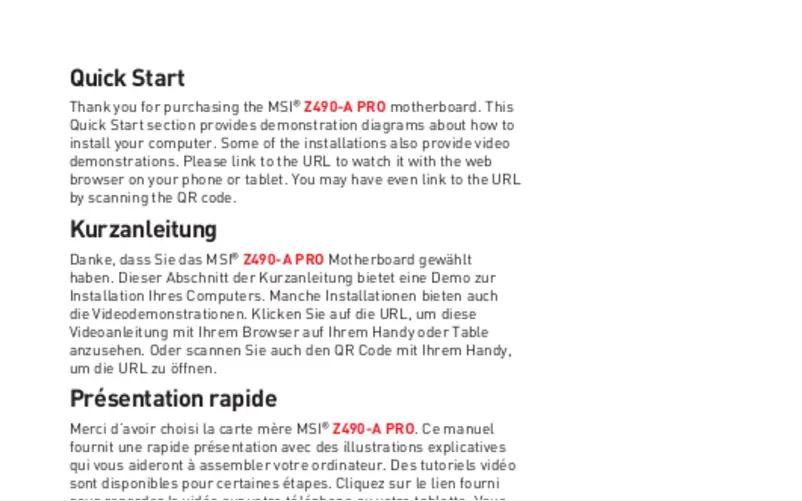 Image de la première page du manuel de l'appareil Z490-A PRO