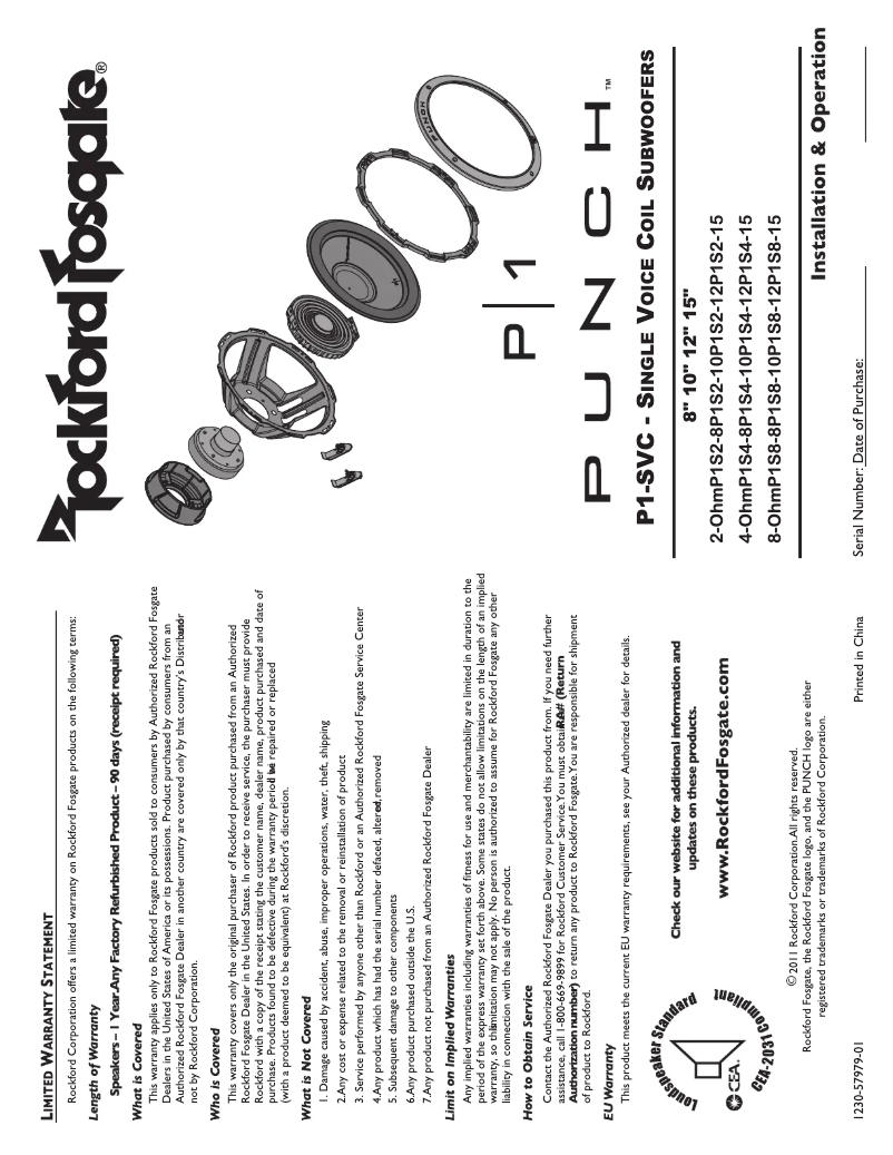 Page n°1 - Manuel utilisateur Rockford Fosgate Punch P1S2-10