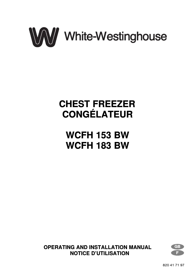 Page 1 de la notice Manuel utilisateur Westinghouse WCFH183BW