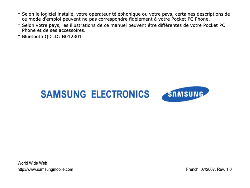 Page 1 de la notice Manuel utilisateur Samsung SGH-I710